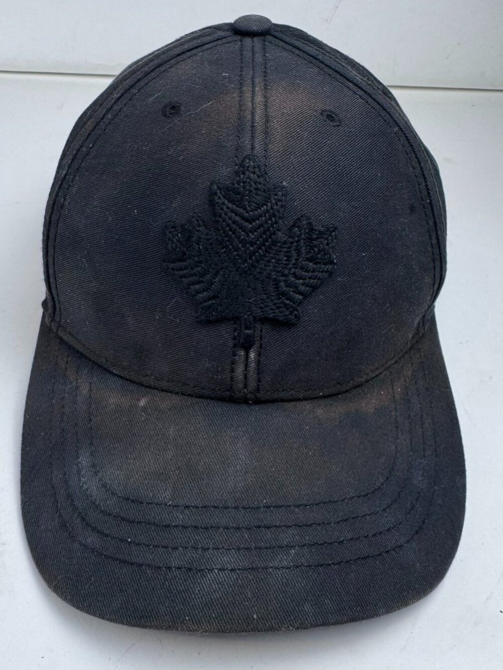 Roots Canada Maple Leaf Snapback Hat Cap Black Cotton 59cm As Is Stain Faded
